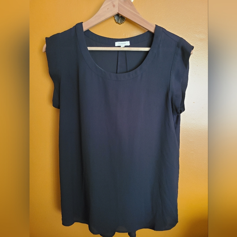 Pleione Black Cap Sleeve Blouse